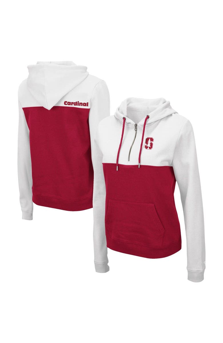 COLOSSEUM Women's Colosseum White/Cardinal Stanford Cardinal Aidan Lightweight Half-Zip Hoodie, Main, color, 