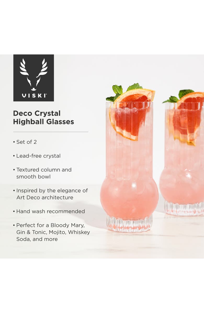 Viski Art Deco Crystal Highball Glasses Set of 2, Alternate, color, Clear
