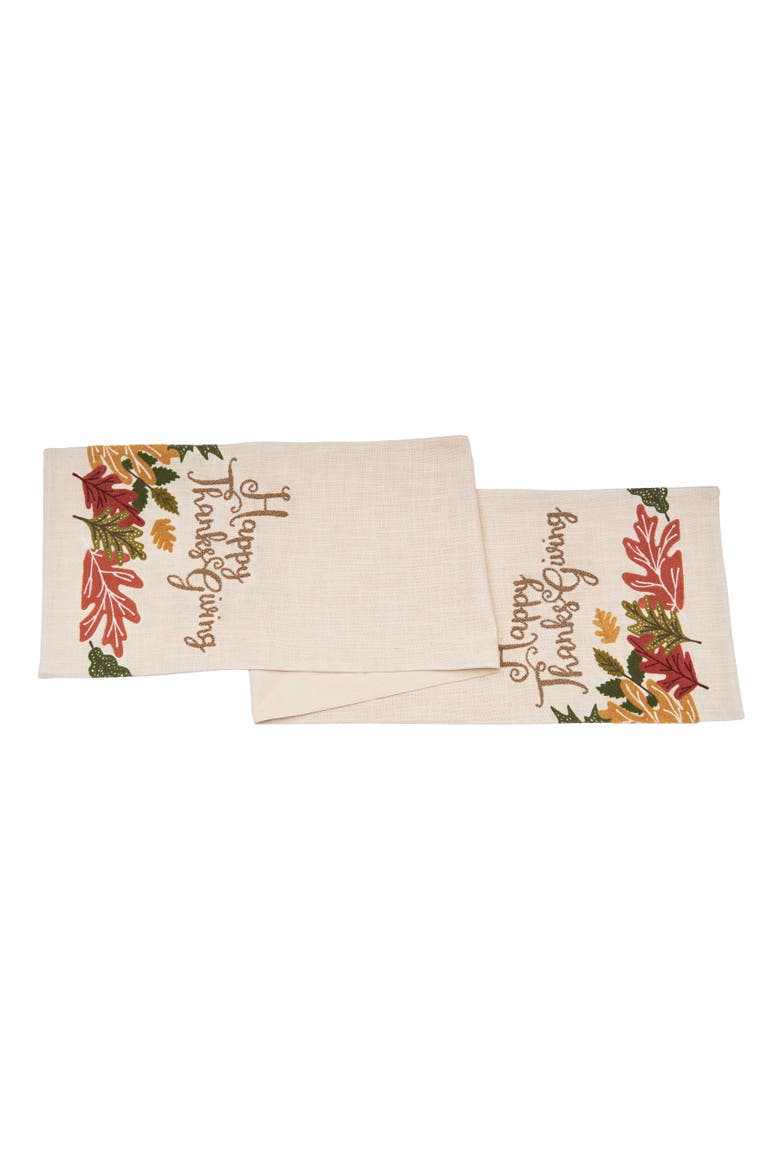 "Happy Thanksgiving" Leaves Table Runner 14" x 72", Main, color, Brown