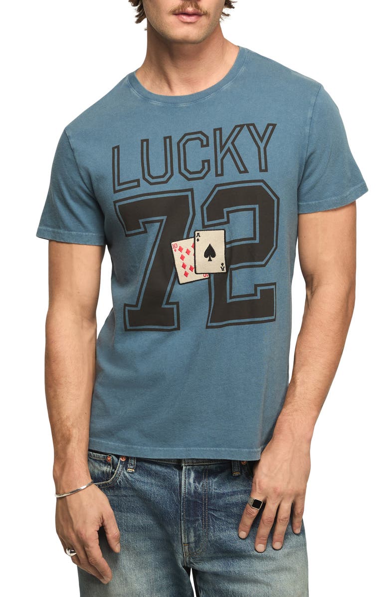 Lucky Brand Lucky Cards Football Embroidered Graphic T-Shirt, Main, color, Real Teal