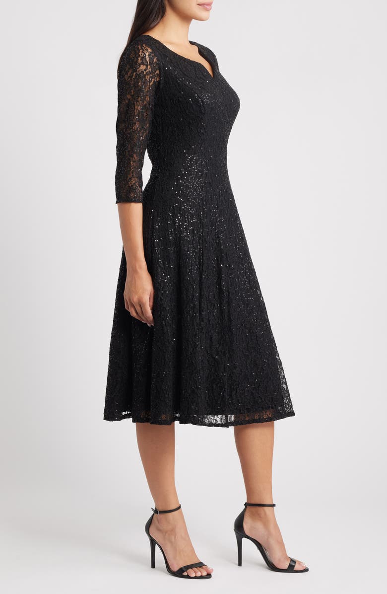 SL FASHIONS Sequin Lace Cocktail Dress, Alternate, color, Black