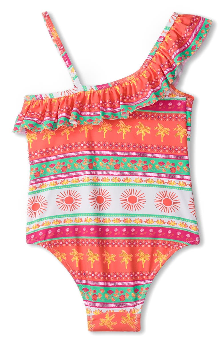 Hatley Ornate Tropical Ruffle Trim One-Piece Swimsuit, Alternate, color, White