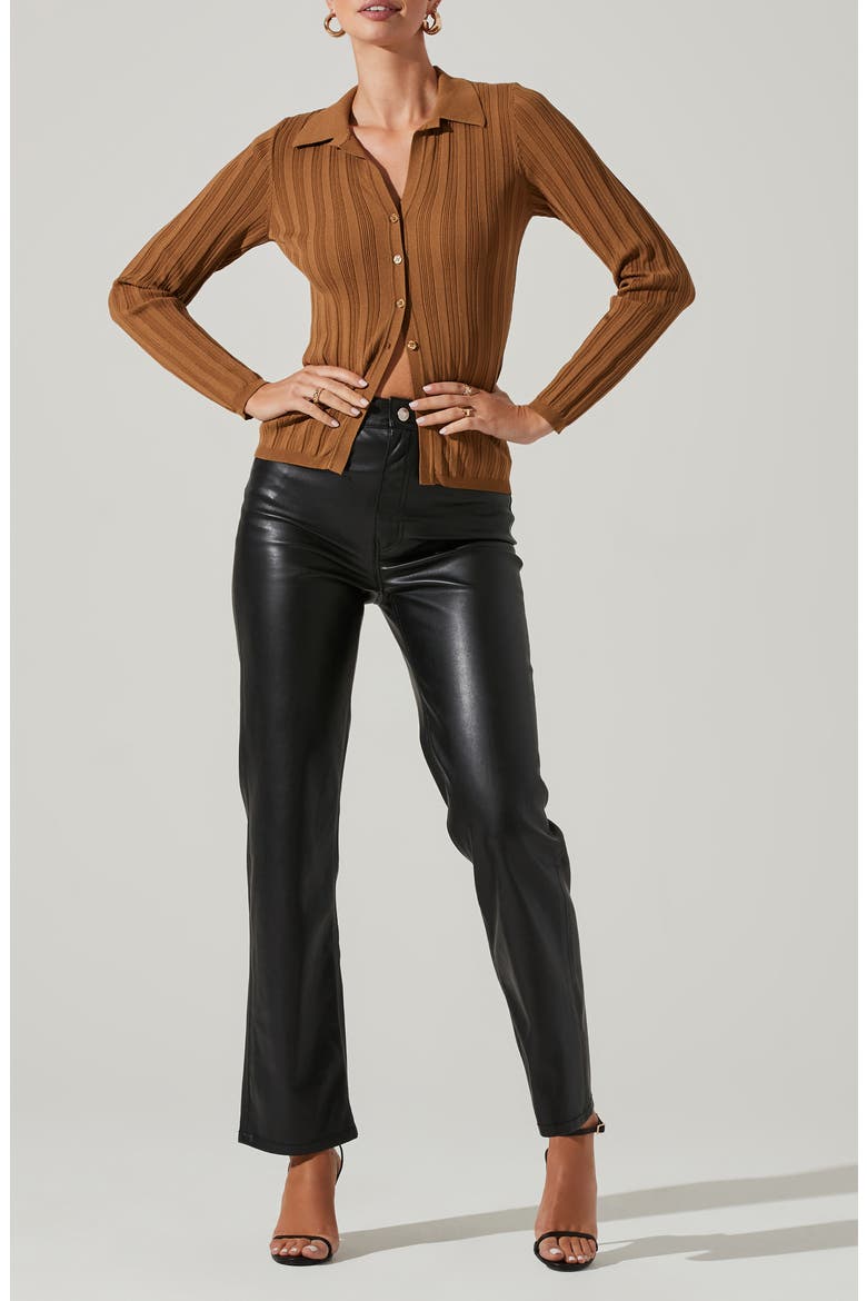 Rib Collar Cardigan, Alternate, color, BROWN