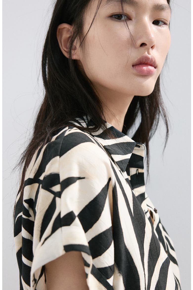 Print Button-Up Roll Cuff Shirt, Alternate, color, ECRU