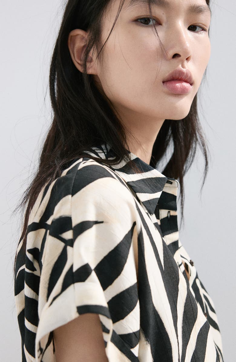 MANGO Print Button-Up Roll Cuff Shirt, Alternate, color, Ecru