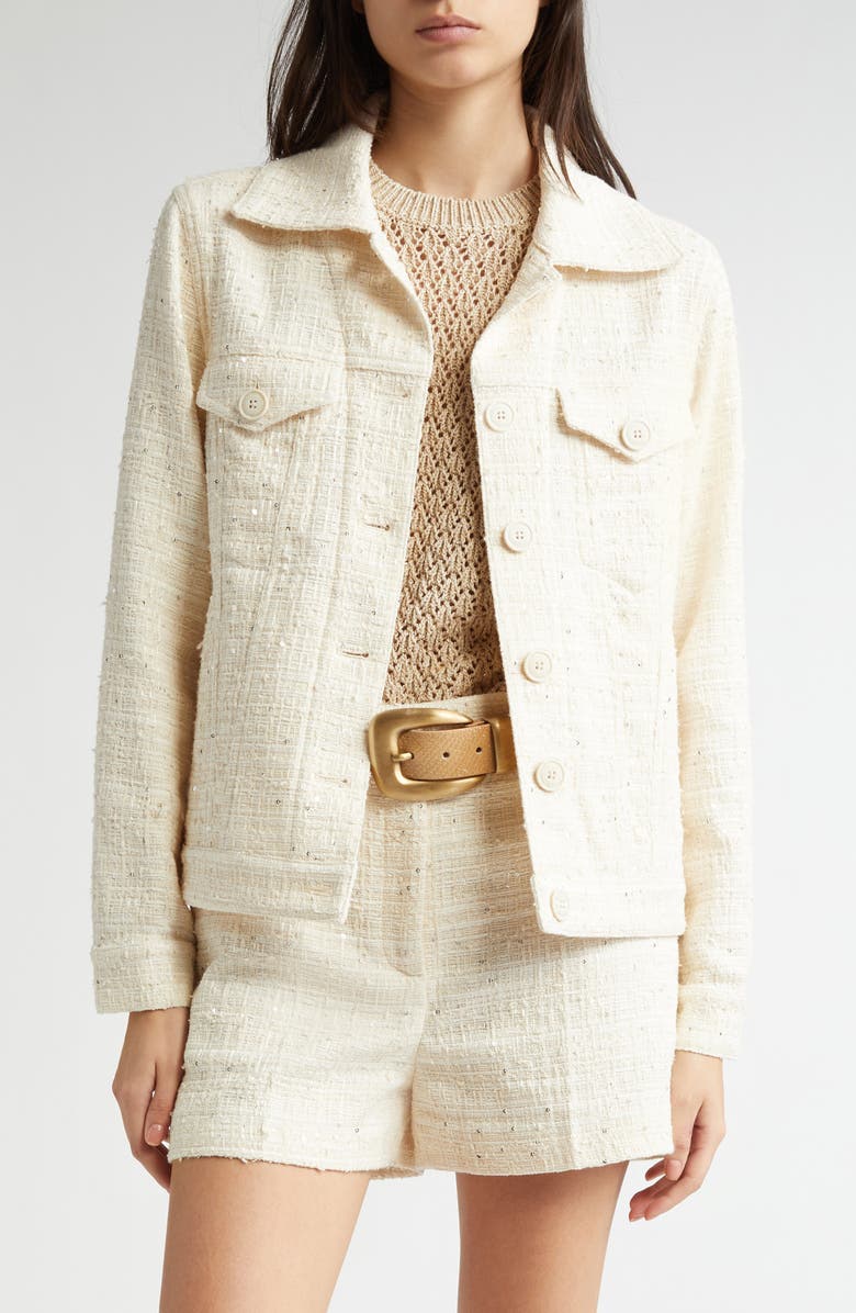 Eleventy Sequin Tweed Crop Trucker Jacket, Main, color, 