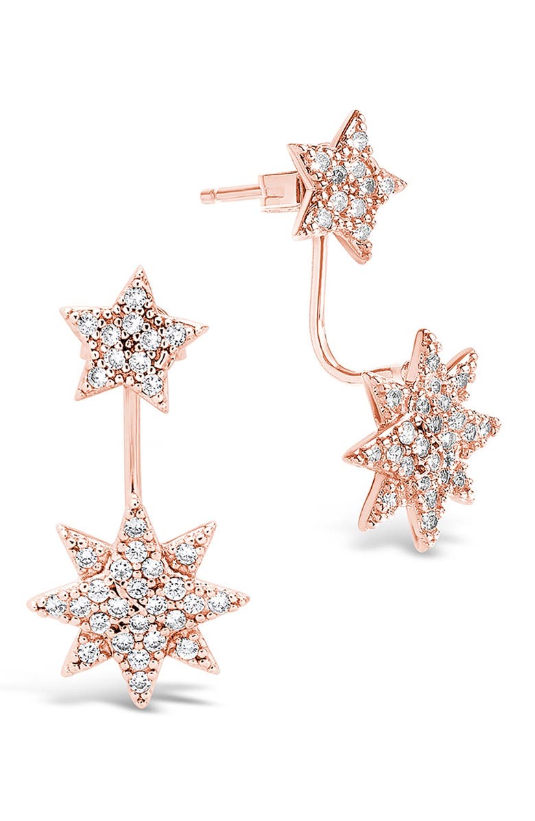 Sterling Forever Cubic Zirconia Starburst Jacket Earrings, Main, color, Rosegold