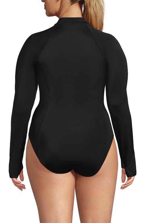 Lands' End Plus Size Tugless Long Sleeve Rash Guard One Piece Swimsuit In Black