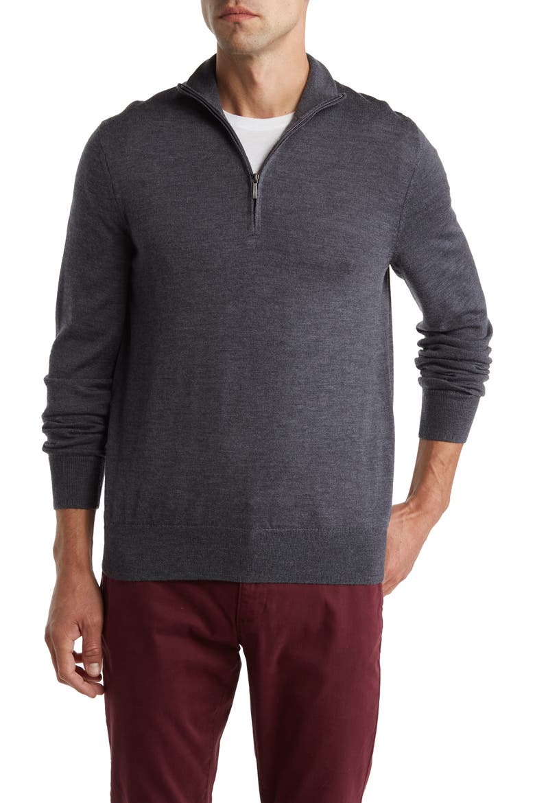 Merino Wool Quarter Zip Pullover, Main, color, CHARCOAL