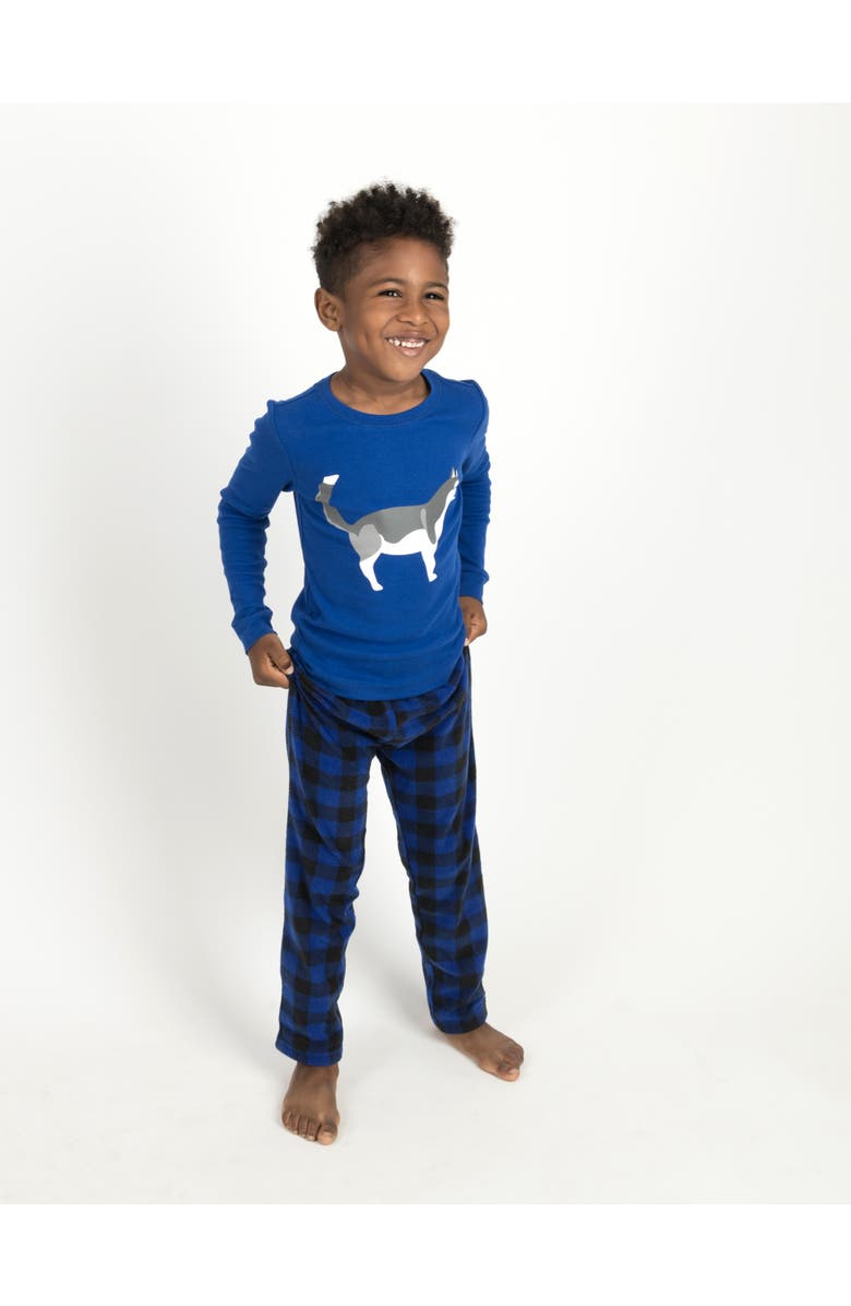 Leveret Kids Cotton Top & Fleece Pants Printed Holiday Pajamas, Alternate, color, Husky