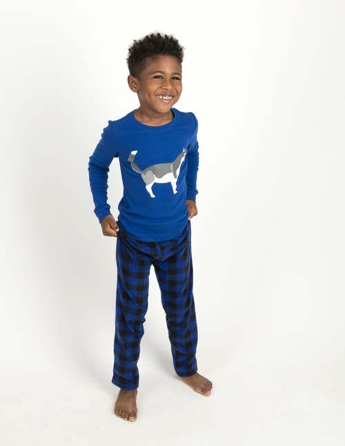 Leveret Kids Cotton Top & Fleece Pants Printed Holiday Pajamas In Blue