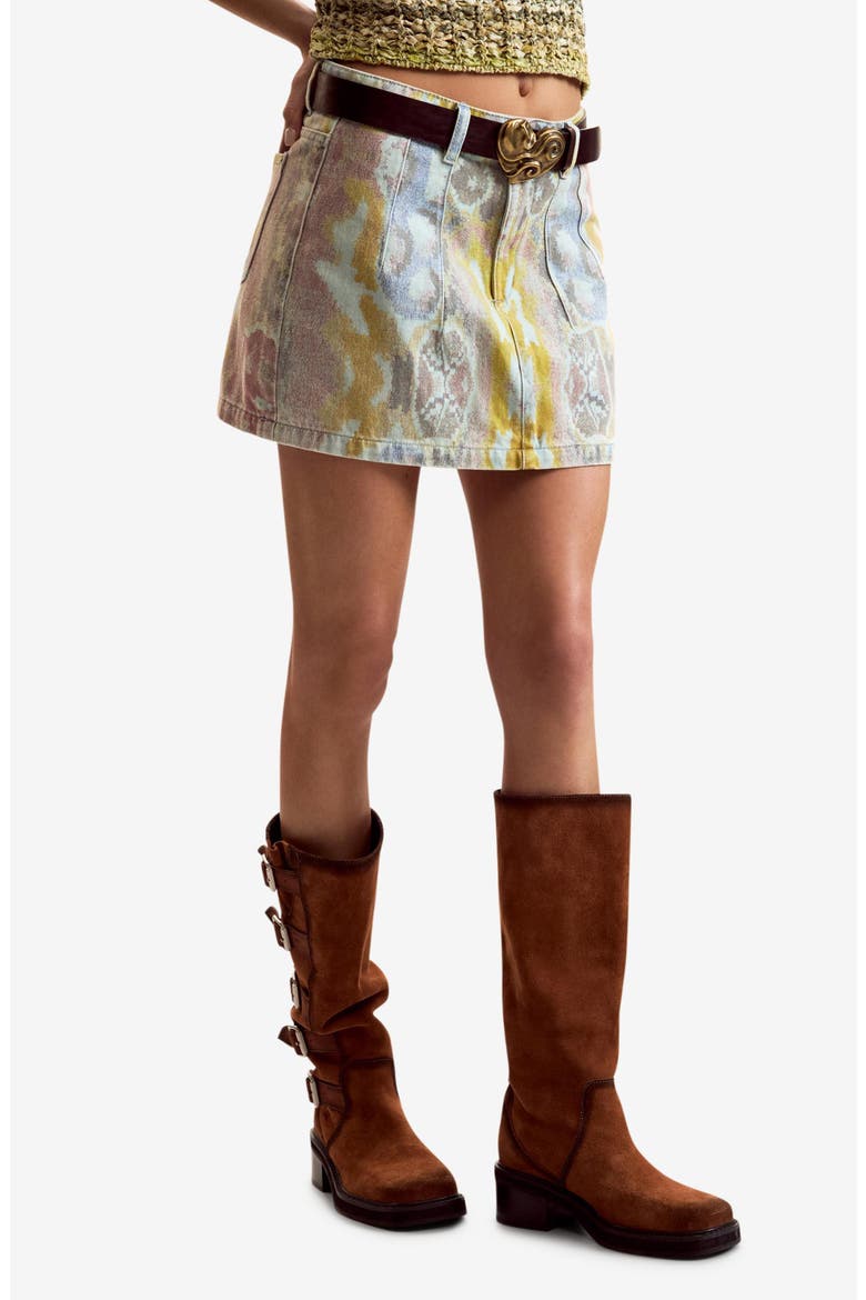 Abstract Print Denim Miniskirt, Main, color, MEDIUM BLUE