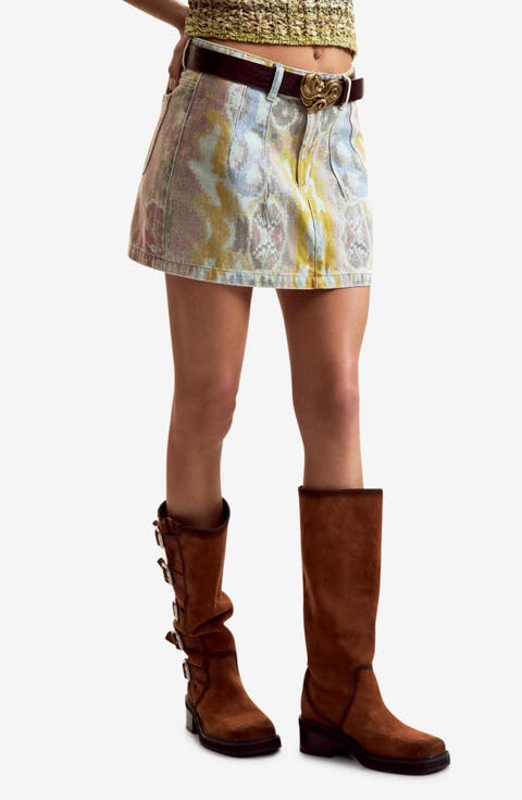 Abstract Print Denim Miniskirt