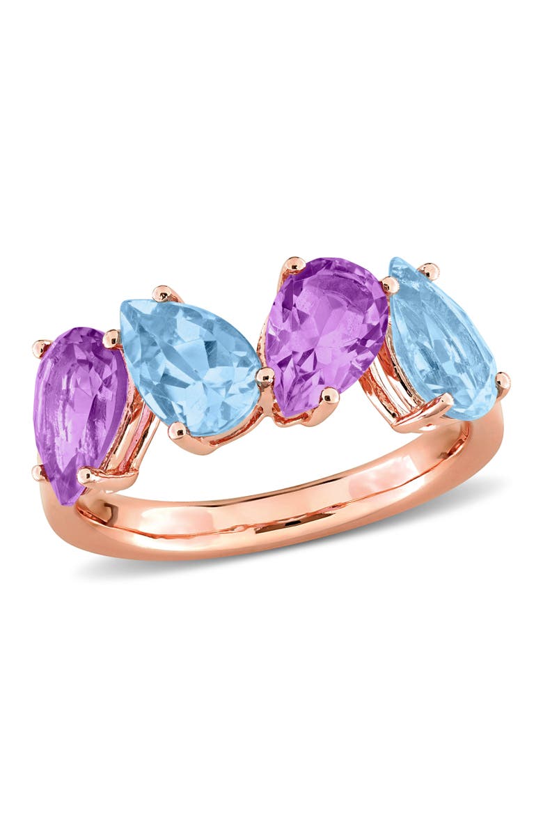 Blue Topaz & Amethyst 4-Stone Ring Rose-Plated, Main, color, Amethyst