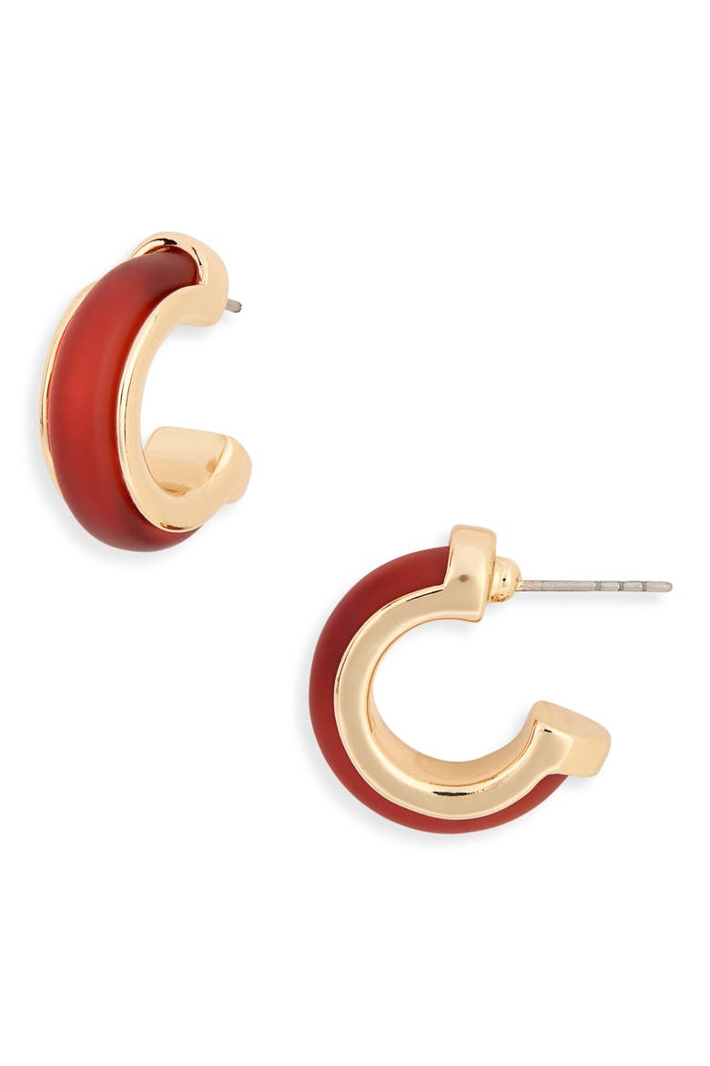 Frosted Resin Huggie Hoop Earrings, Main, color, RUBY- GOLD