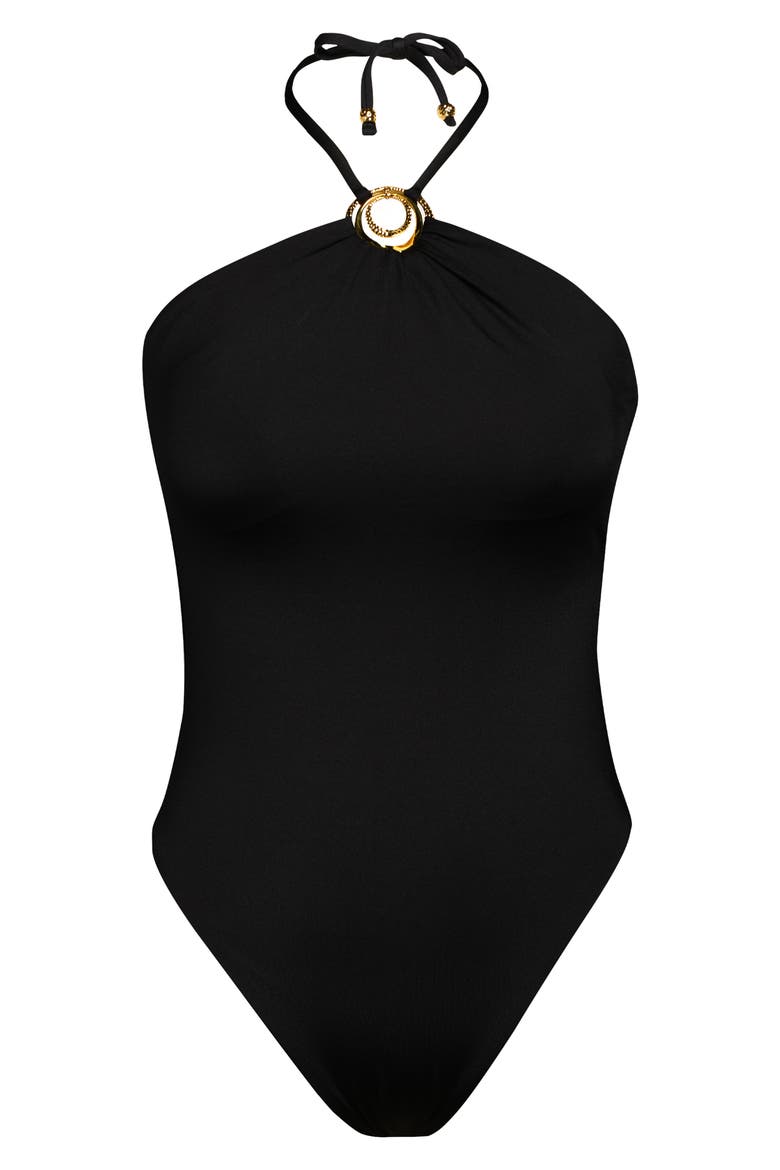 Solids Halter Neck One-Piece Swimsuit, Alternate, color, BLACK