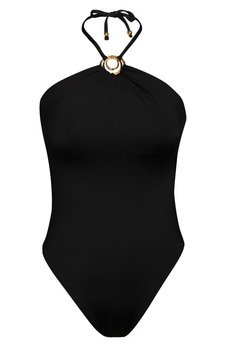 Sunshine 79 Solids Halter Neck One-Piece Swimsuit, Alternate, color, Black