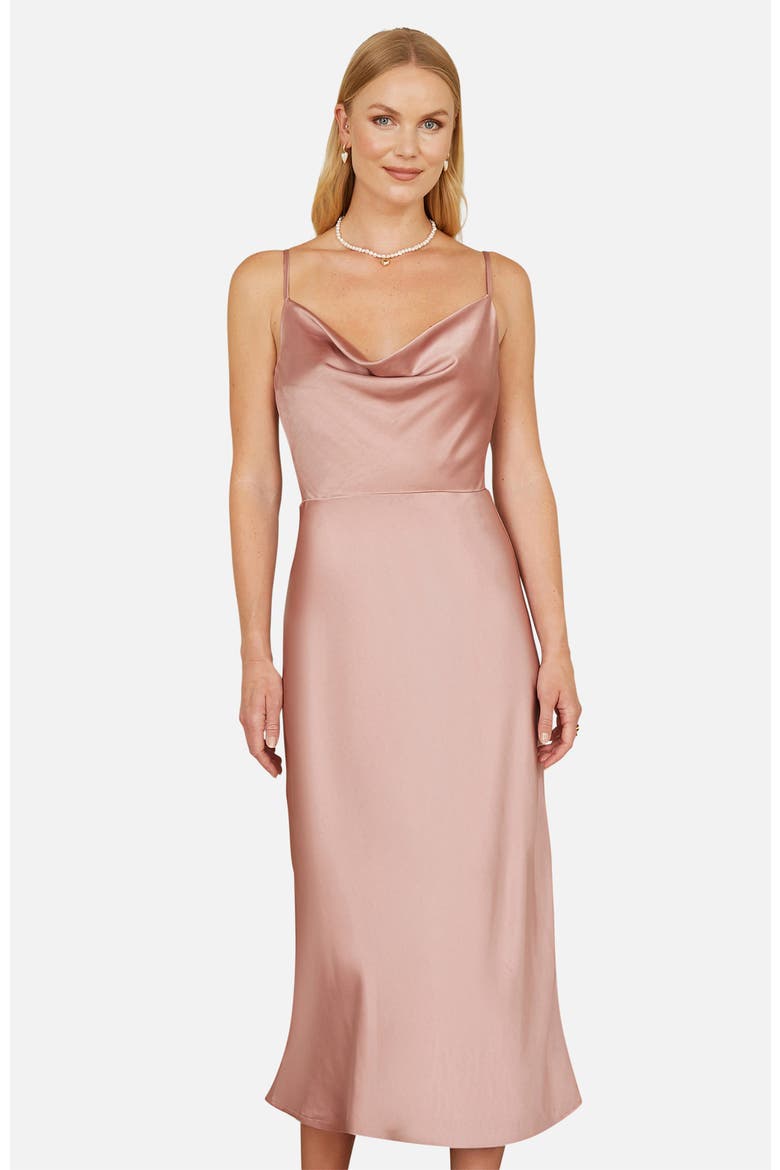 Satin Cowl Neck Midi Dress, Alternate, color, Rose Pink