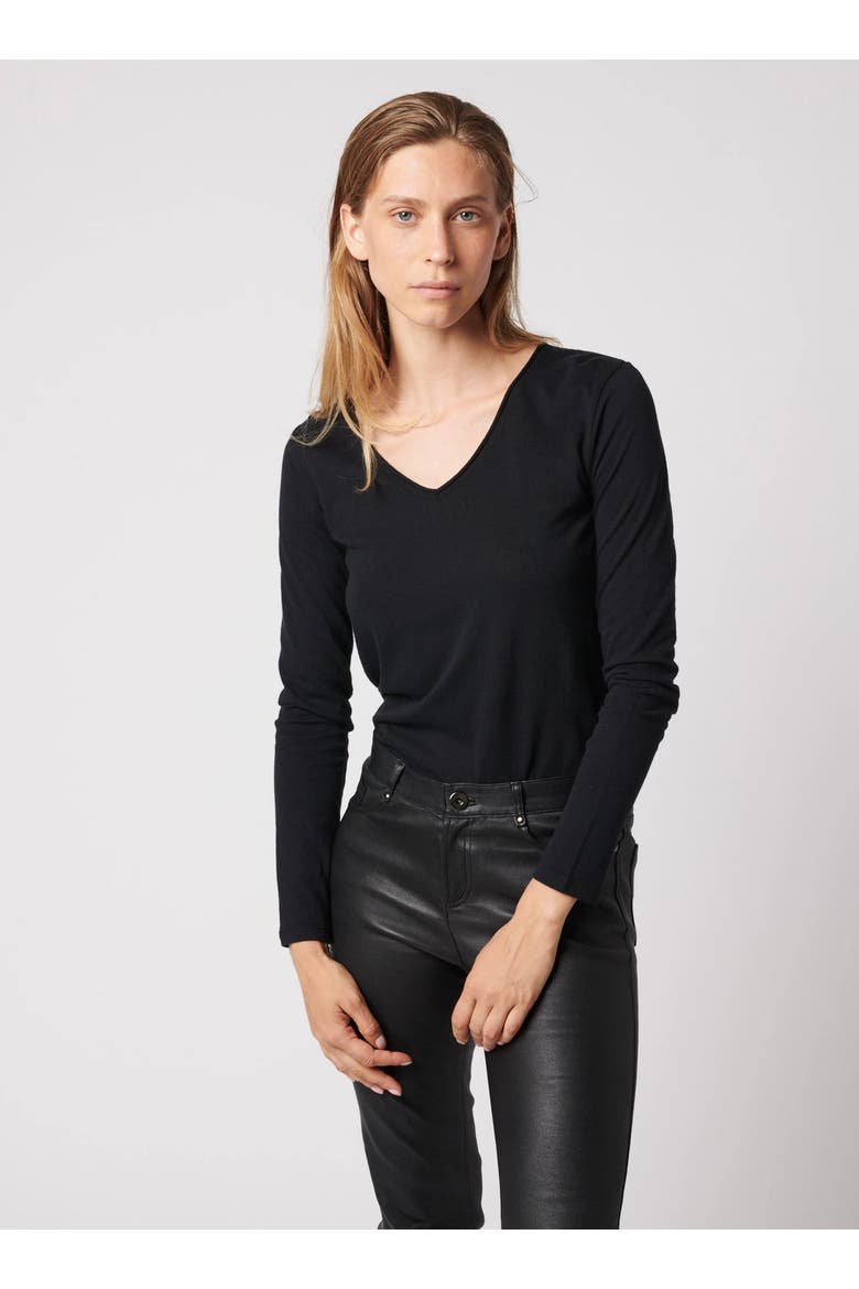 Soft Touch Long Sleeve V-Neck  T-Shirt, Main, color, NOIR