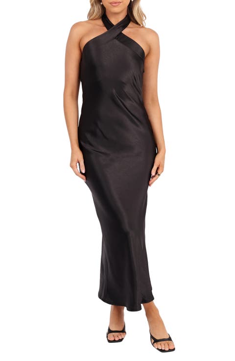 Grasie Halter Satin Maxi Dress