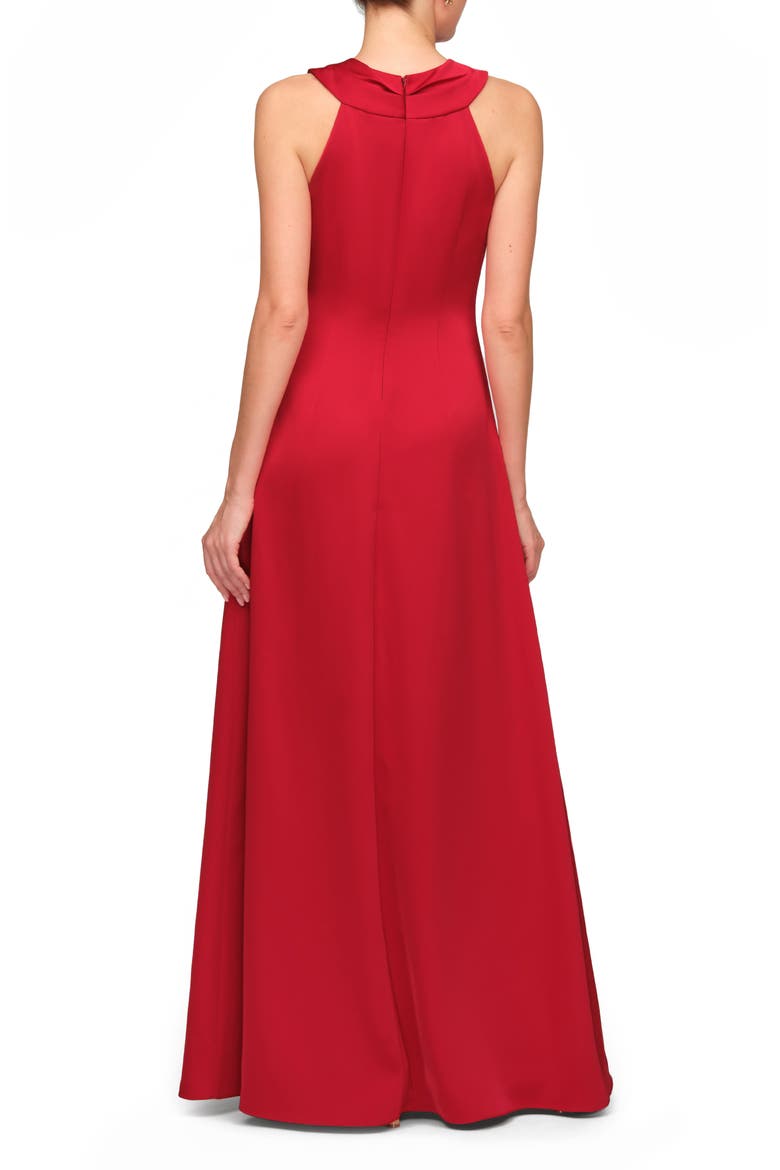 Maci Brooch Detail Satin Gown, Alternate, color, CRIMSON