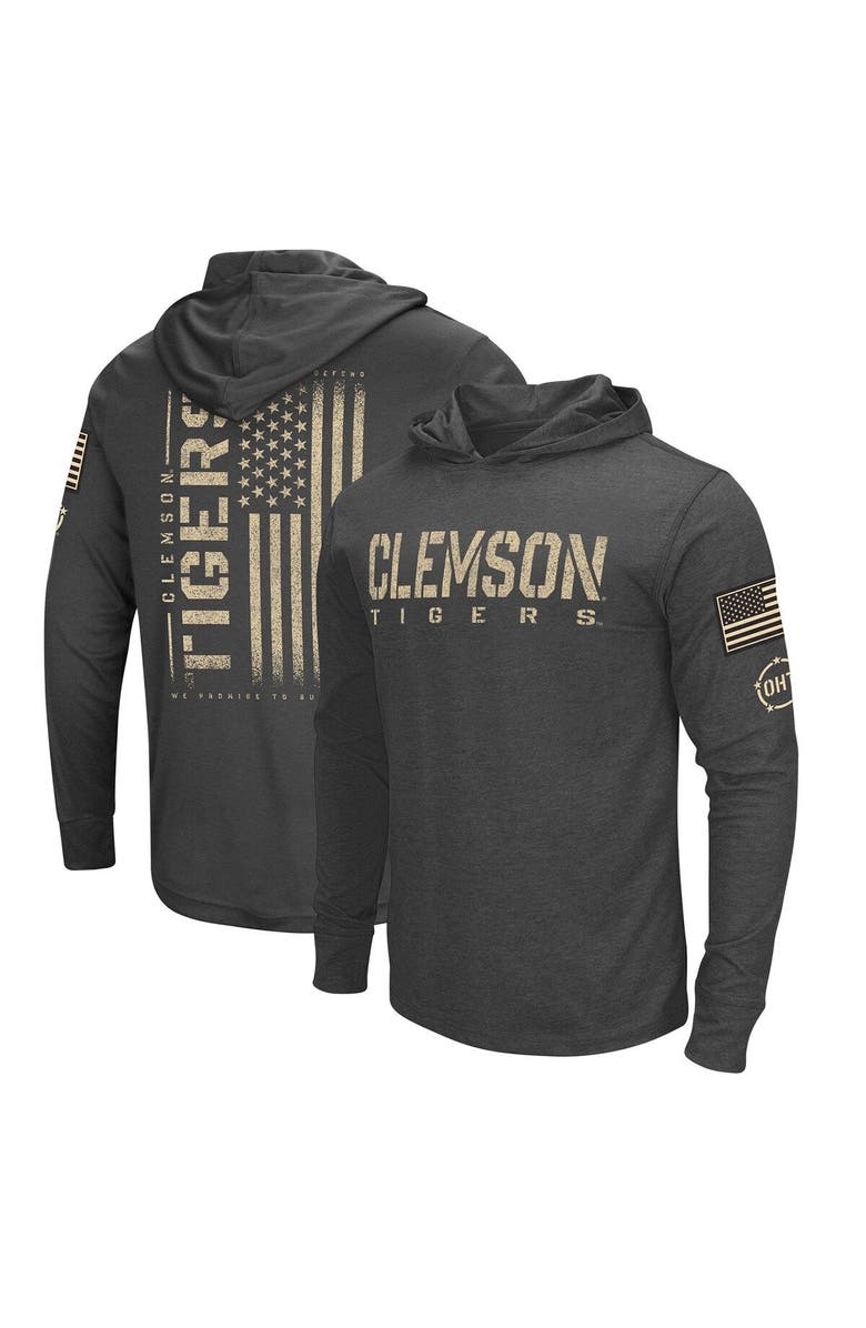 COLOSSEUM Men's Colosseum Heather Black Clemson Tigers Team OHT Military Appreciation Long Sleeve Hoodie T-Shirt, Main, color, Black