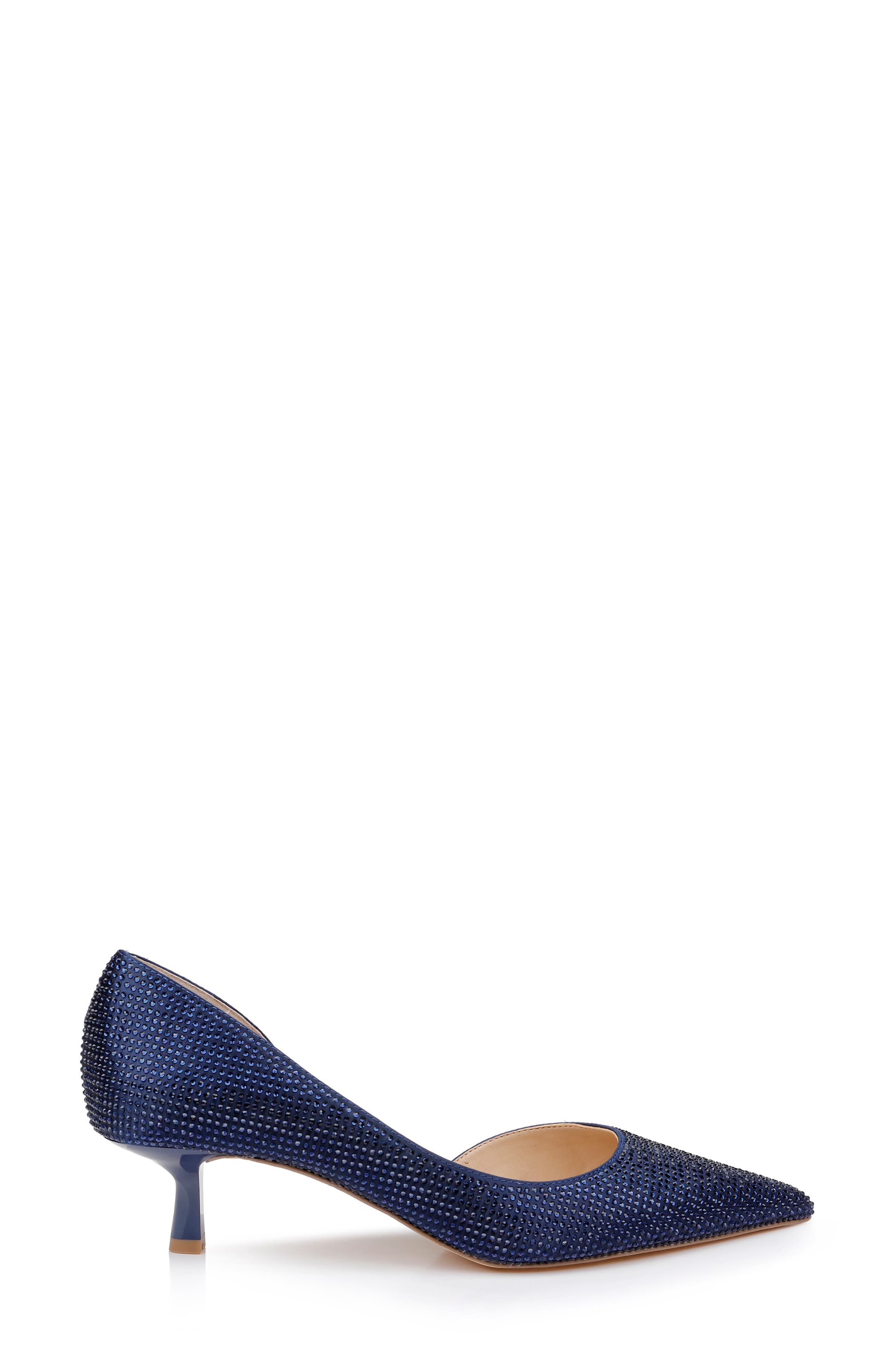 Teegan Half d'Orsay Pointed Toe Kitten Heel Pump, Alternate, color, NAVY SATIN