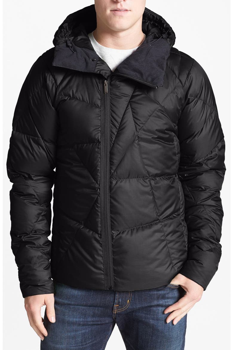 Fractal Water Repellant Quilted Down Hoodie, Main, color, CAVIAR
