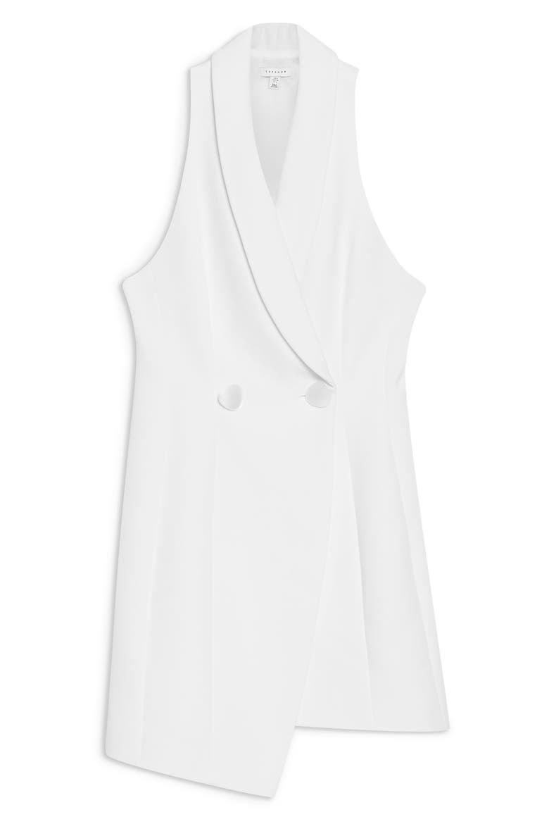 Sleeveless Tuxedo Minidress, Alternate, color, WHITE