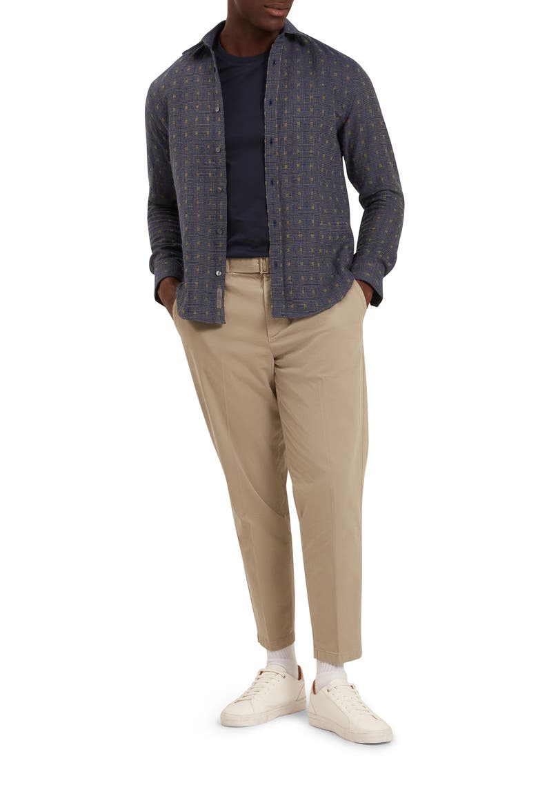 Vyser Geometric Jacquard Cotton Blend Button-Up Shirt, Alternate, color, TEAL-BLUE
