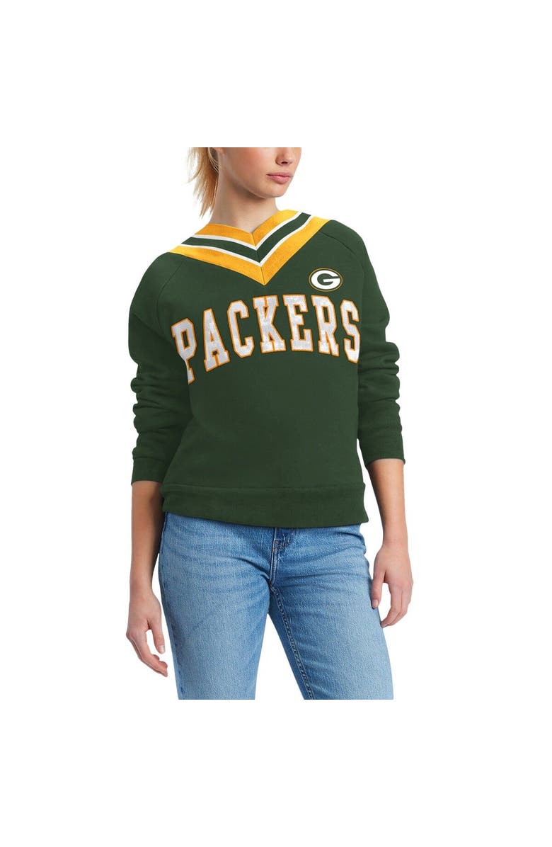 Tommy Hilfiger Women's Tommy Hilfiger Green Green Bay Packers Heidi Raglan V-Neck Sweater, Main, color, 