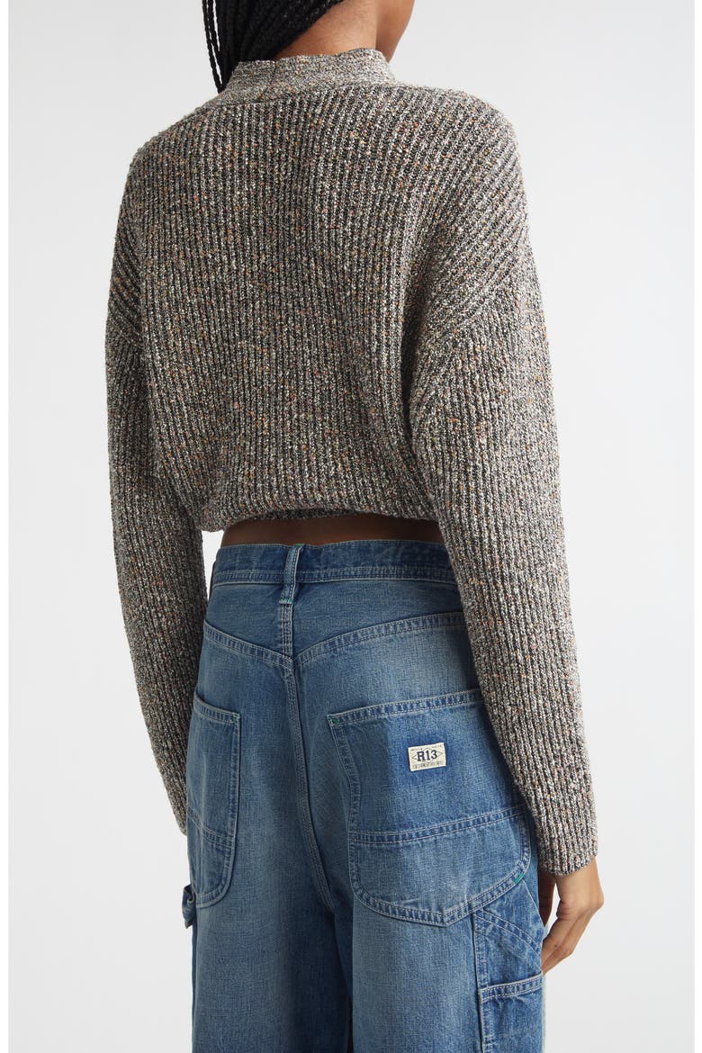 Split Hem Rib Crop Cardigan, Alternate, color, GREY MULTI