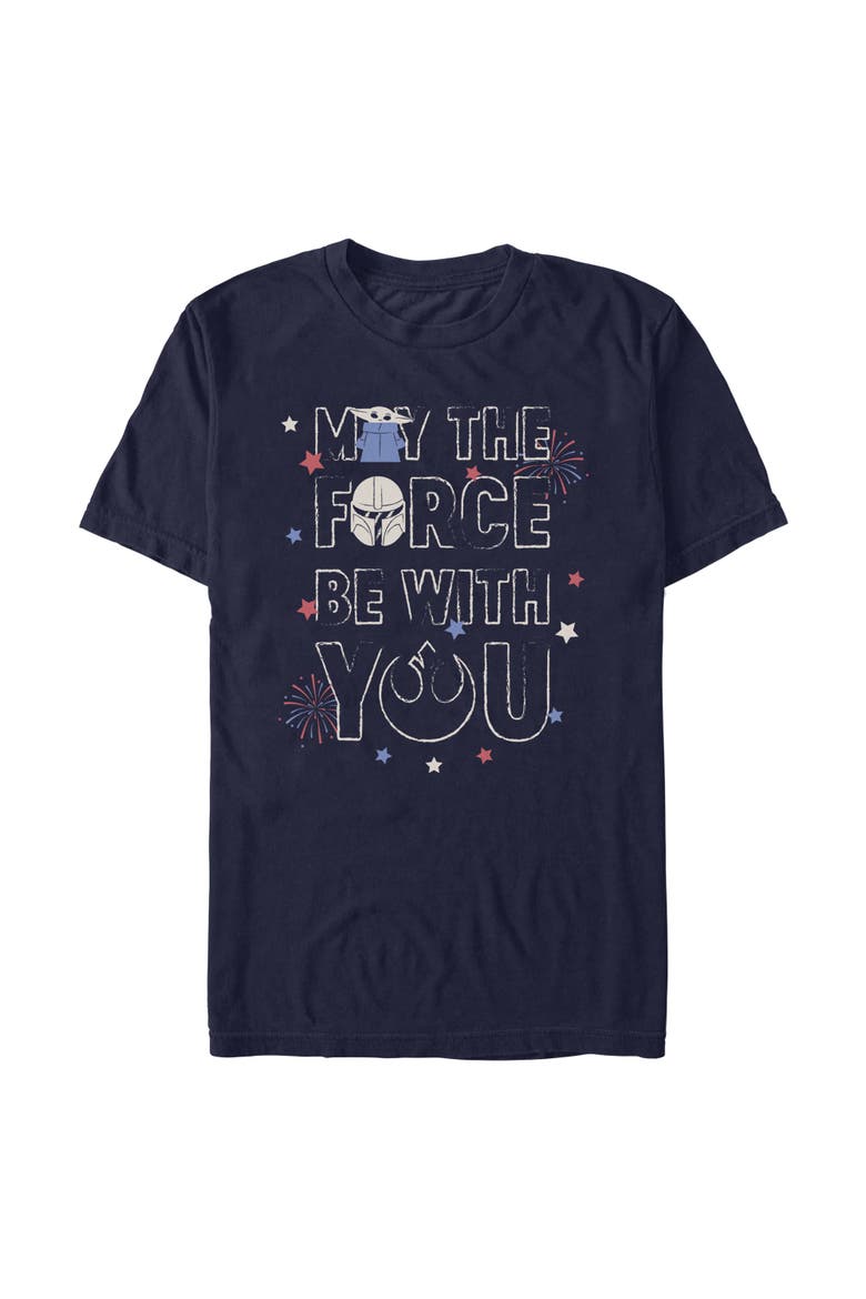 Men's Star Wars The Mandalorian May The Force And Fireworks  Graphic T-Shirt, Main, color, Navy Blue