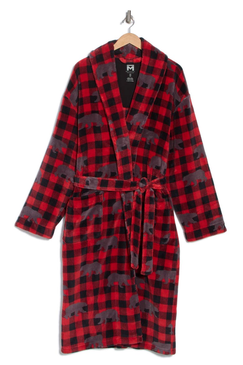 Buffalo Check Plush Shawl Robe, Alternate, color, RUBY