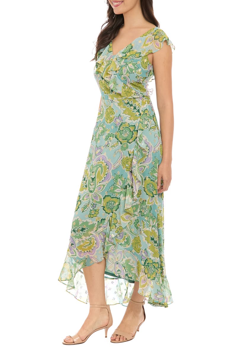 London Times Ruffle Faux Wrap Maxi Dress, Alternate, color, Aqua/ Green