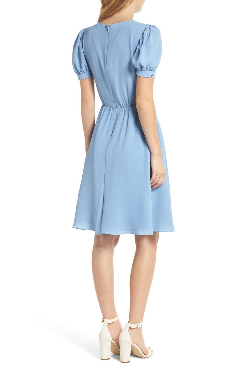 Gal Meets Glam Collection Ellie Crepe Puff Sleeve Dress, Alternate, color, 