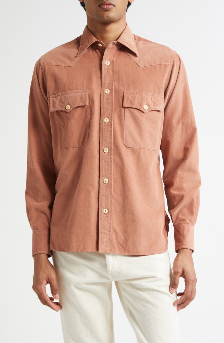 Drake's Cotton Needlecord Western Shirt, Main, color, 990 Washed Pink