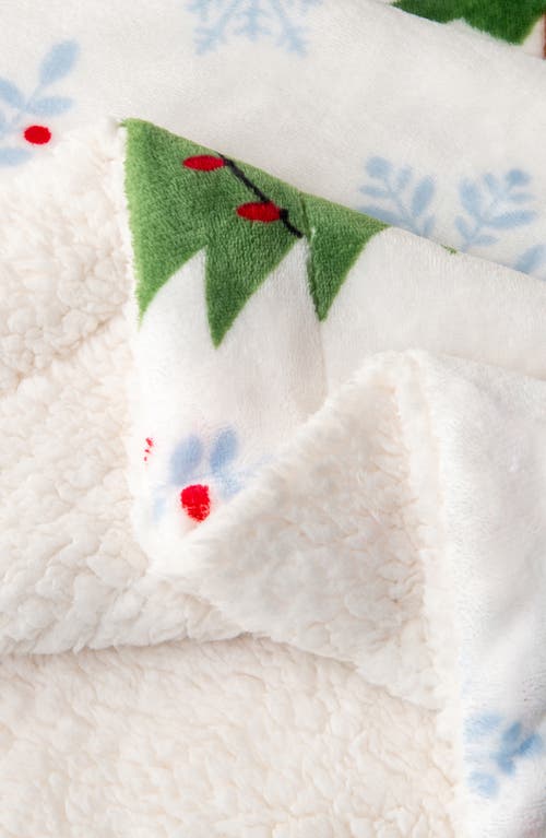 Woven & Weft Holiday Print Reversible Faux Shearling Throw Blanket