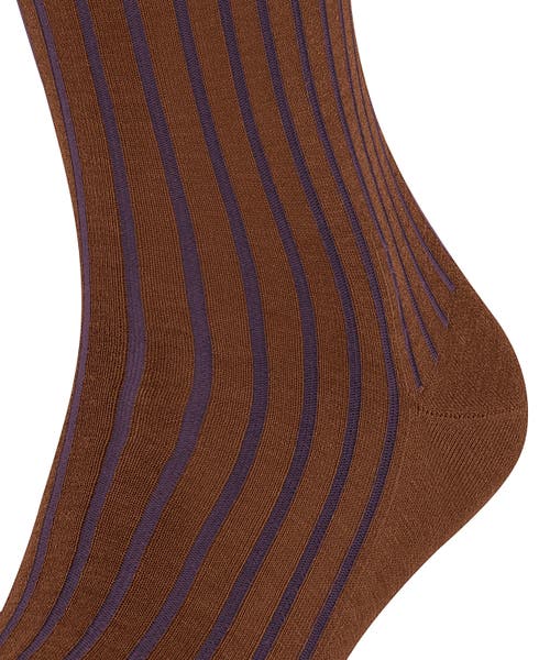 Falke Shadow Striped Dress Socks In Brown