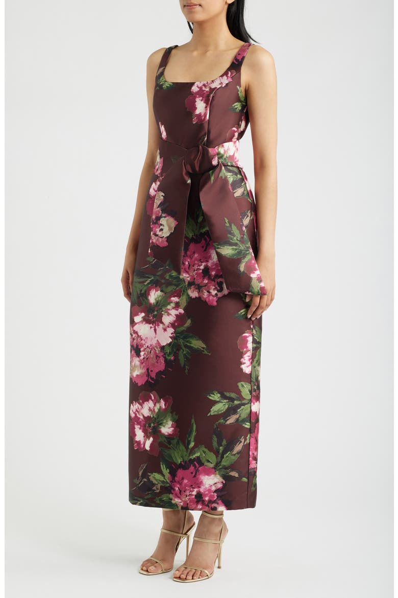 Floral Print Sleeveless Satin Gown, Alternate, color, WINE MULTI
