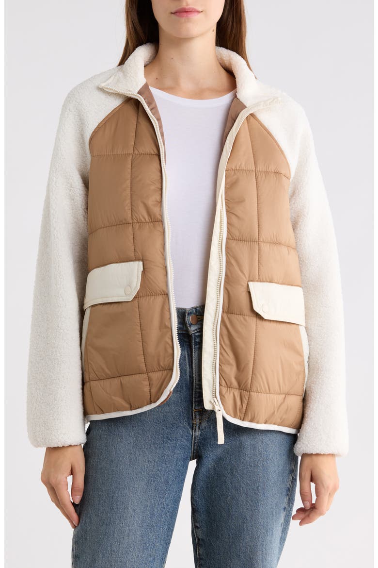 Mixed Media High Pile Fleece Jacket, Alternate, color, BROWN