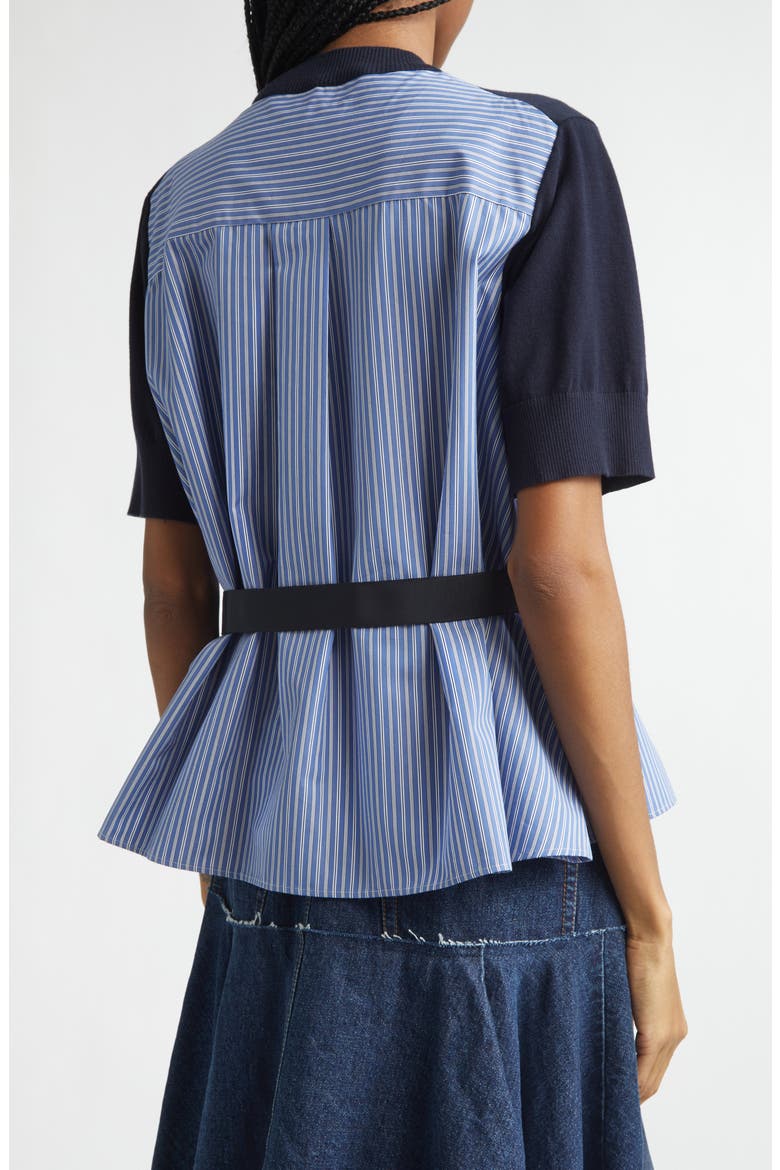 Mixed Media Poplin & Knit Sweater, Alternate, color, NAVY/ BLUE STRIPE