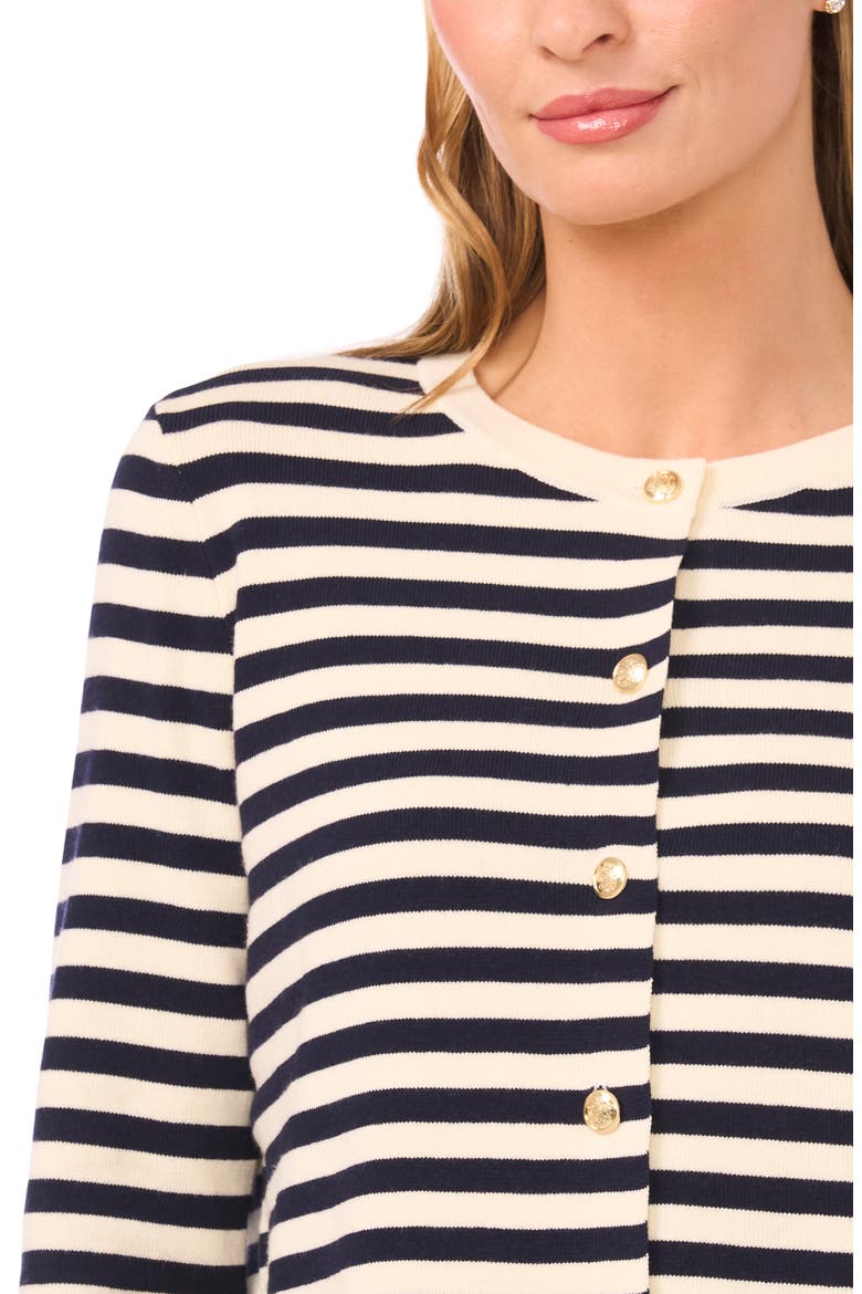 Stripe Crewneck Cardigan, Alternate, color, BARITONE BLUE