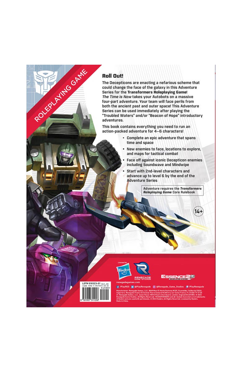 Renegade Game Studios Transformers Roleplaying Game The Time is Now Adventure Book, Alternate, color, Multicolored