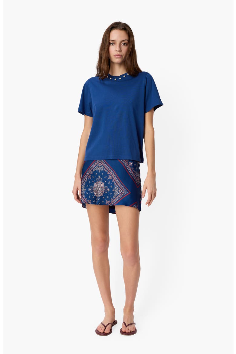 Mattea Faux Pearl Trim Pima Cotton T-Shirt, Alternate, color, SAILOR