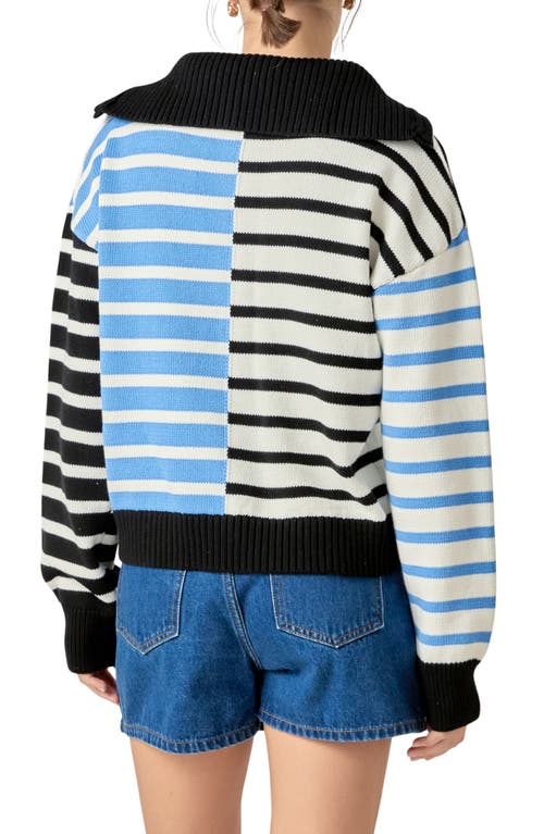 English Factory Stripe Half Zip Pullover In Powder Blue/black