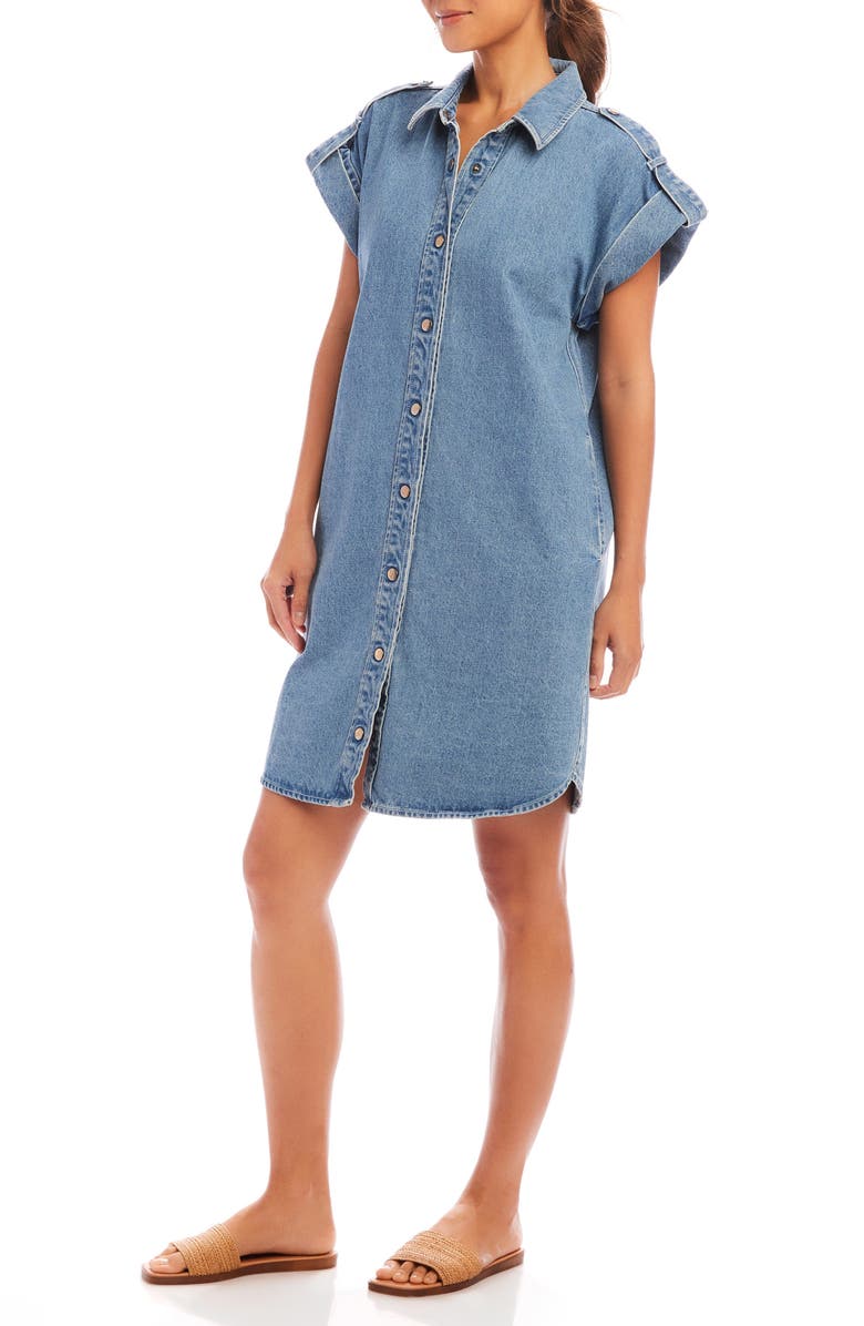 Karen Kane Cap Sleeve Denim Shirtdress, Alternate, color, Denim