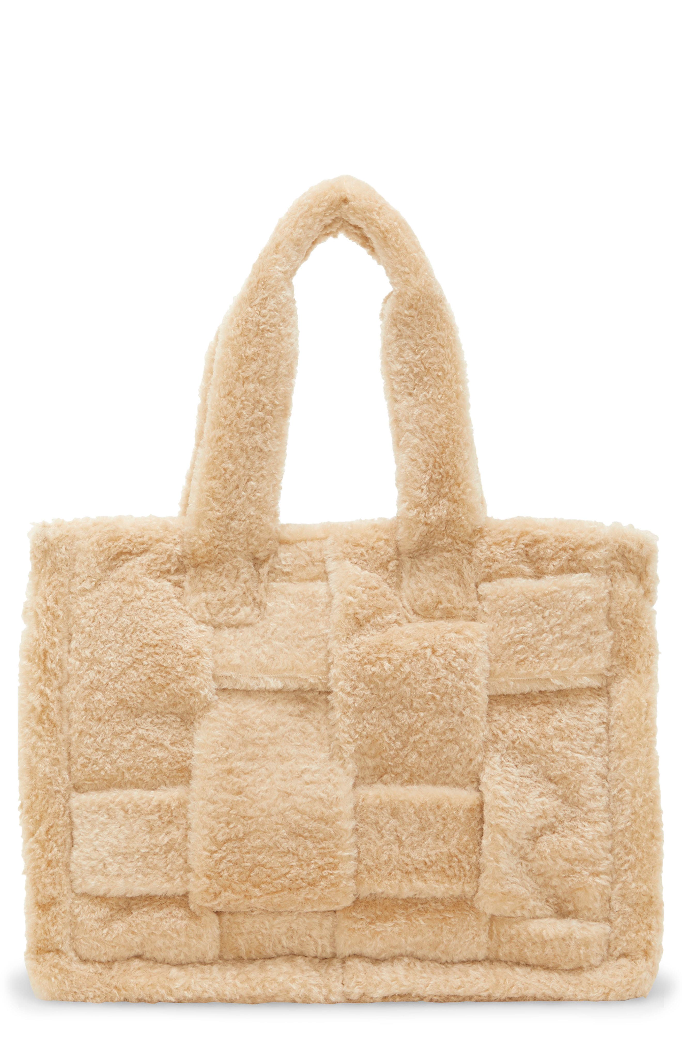Orla Faux Shearling Tote, Main, color, NATURAL FAUX SHEARLING