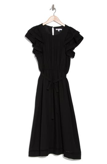 Daniel Rainn Dr2 By  Double Ruffle Flutter Sleeve Fit & Flare Midi Dress In Black