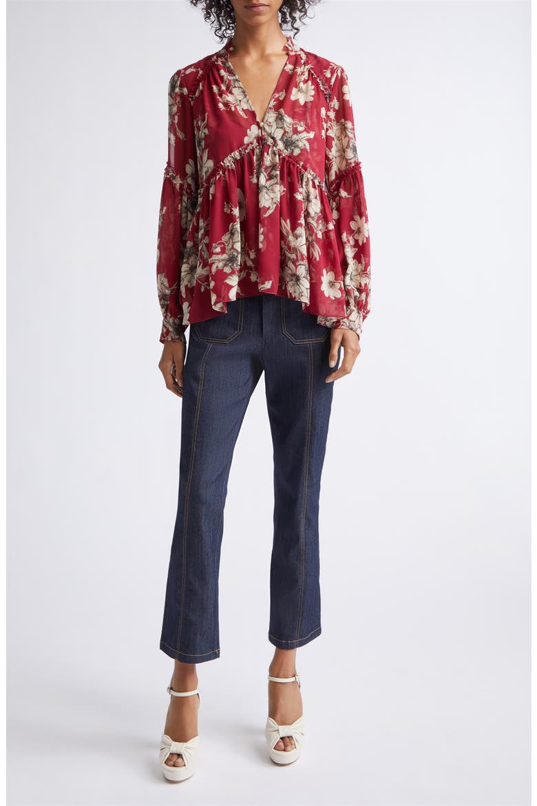Edeline Handsketched Floral Top, Alternate, color, BERRYWINE/ GARDENIA